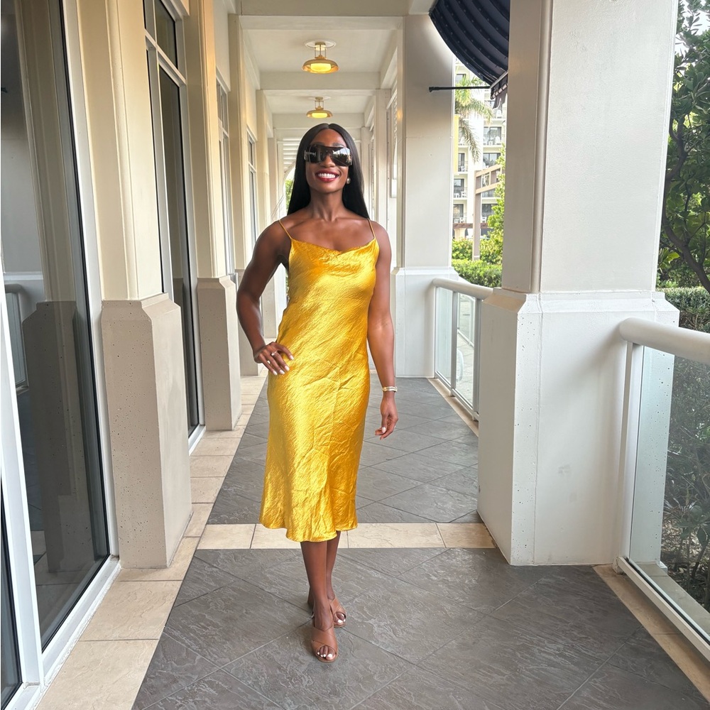 $248 RESA River Open-Back Satin Slip Gown - Gold 👑 - Picture 2 of 5